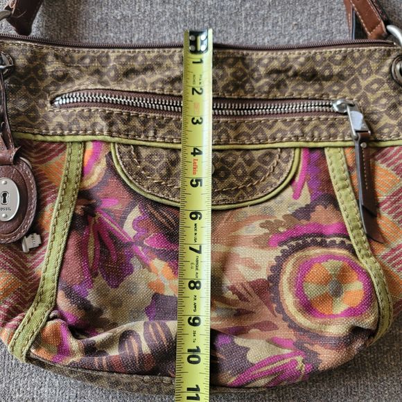 Fossil Handbag Mixed Media Boho Print Canvas Crossbody Bag Strap - Picture 13 of 15